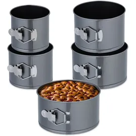 Relaxdays Springform Set 5-teilig, Ø 12, 14, 16, 18, 20 cm, Stahl, Antihaftbeschichtung, runde Backformen, anthrazit