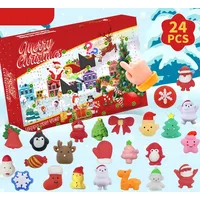 KAHEIGN Adventskalender 2025, 24 Tage Weihnachten Countdown Adventskalender mit 24 Mochi-Quetschspielzeugen für Kinder und Erwachsene, Weihnachtsdekoration, Partygeschenke (26 cm x 21 cm)