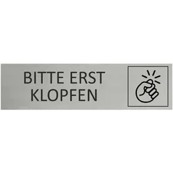 CombiCraft Aluminium Türschild Erst Klopfen 165x45mm mit 3M-Tape