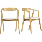 Skandinavische Stühle aus hellem Holz und weißem Schlingenwollstoff (Set von 2) BAHIA