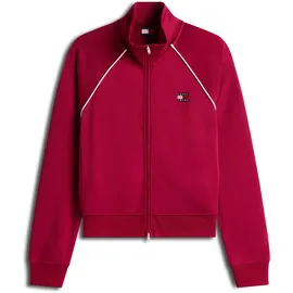 Tommy Hilfiger Yoga-Sweatjacke TOMMY JEANS "TJW BADGE TRACK JACKET EXT", Damen, Gr. M (38), lavish cerise, Sweatware, Obermaterial: 89% Polyester, 11% Elasthan, unifarben mit Farbeinsatz, angesetztes Bündchen, Sweatjacken