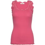 Rosemunde Spitzentop "Babette Silk Top mit Seide", Damen, Gr. XL, himbeere, Feinstrick, Obermaterial: 70% Seide, 30% Baumwolle, körpernah hüftbedeckend, Rundhals, Tops Spitzentop, Vintage-Spitzenbesatz, mit Rundhalsausschnitt, hoher Seidenanteil