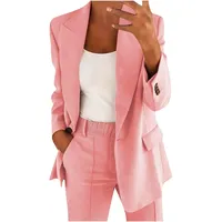 AACH Hosenanzüge für Damen Elegant Blazer Anzug Set Einfarbig Streetwear Zweiteilig Hosenanzug Business Modern Anzughose Revers Slim Fit Sportlich Büro Outfit - 4XL