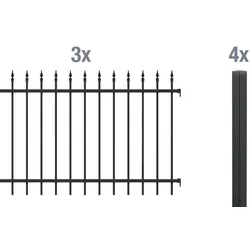 Alberts Zaun-Grundset Chaussee, Zaun zum Einbetonieren, Schwarz matt, 6 m x 100 cm