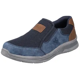 Rieker Slipper RIEKER, Herren, Gr. 41, blau (jeansblau, navy), Lederimitat, Textil, used, Schuhe Slipper, Schlupfschuh, Freizeitschuh mit seitlichen Stretcheinsätzen, G-Weite