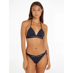 Triangel-Bikini-Top "TH TRIANGLE FIXED FOAM", Damen, Gr. M (38), N-Gr, blau (dunkelblau), Polyamid, Elasthan, TOMMY HILFIGER SWIMWEAR, unifarben, casual, Bikini-Oberteile, mit Tommy Hilfiger-Branding