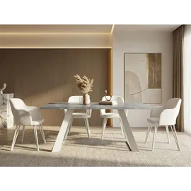 WFL GROUP Esstisch Colter Weiß rechteckig ausziehbar, Grauer Beton 140-240/80/76 cm Esszimmer, Esstische