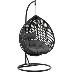 Uniprodo Outdoor-Hängesessel mit Gestell - Sitz zusammenfaltbar - schwarz/grau - Tropfenform UNI_HC_05