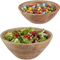 Relaxdays Salatschüssel, 2er Set, Mangoholz, Ø 23 und 29 cm, runde Servierschüsseln für Salat, Snacks, Obstschale, braun