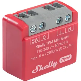 Shelly Relais 1PM Mini Gen4, 8 A, WLAN, Bluetooth, rot, 2 Stück