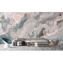 Living Walls Marmoroptik Rosa Blau Beige Abstrakte Steintapete 2,5 m x 0,02 m 1 St Beige/Blau/Grau/Rosa