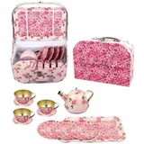 Magni Tea set in suitcase, - pink flowers