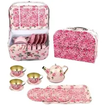 Magni Tea set in suitcase, - pink flowers