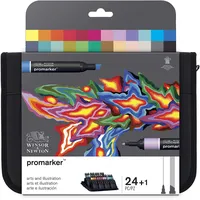 Winsor & Newton 0290078 ProMarker (im Wallet, Professioneller Layoutmarker-2 Spitzen, fein und breit für Zeichnungen, Design und Layouts) 24 Farben Set