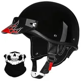 Vintage Motorrad Halbhelme Retro JetHelm Halbschalenhelm mit ECE Deutsche Motorradhelm Scooter-Helm mit Abnehmbarer Krempe und Herausnehmbares Innenfutter für Moped Cruiser Chopper
