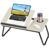 MorNon Faltbare Laptoptisch 55x32x25cm Tablet Tisch Betttisch Betttablett Notebook Laptoptisch Notebooktisch mit Getränkehalter für Lesen oder Frühstücks (Weiß)