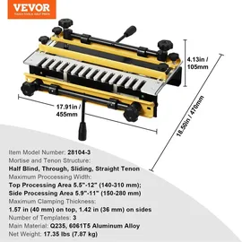 Vevor Zinkenfräsmaschine 31 cm mit 4 Fräsern und 3 Schablonen