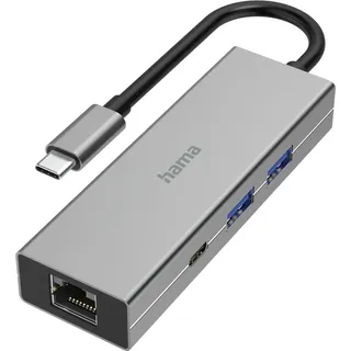 Hama USB C Hub 4 Ports 2X USB-A, USB-C LAN/Ethernet (00200108 - Grau