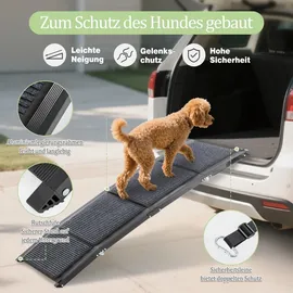Thanaddo Hunderampe Klappbar, 158 cm Hundetreppe Auto Faltbare Kunststoff Hundeautorampe Hunde Auffahrrampe Kofferraum Einstiegshilfe Haustiertreppe bis 110KG - Schwarz