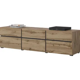 INOSIGN Lowboard INOSIGN "Cross, moderne grifflose TV-Kommode,3 Klappen/3 Schubkästen", braun (wotan eiche, schwarz), B:180cm H:48,2cm T:40cm, FSC-zertifizierter Holzwerkstoff, Melamin, Sideboards, Lowboard, Breite 180 cm, TV-Schrank mit viel Stauraum, TV-Board