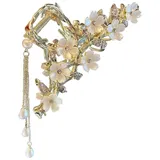 Elegante Blumen Haarklammer, Perlen Dutt Halter mit Quasten, Goldene Maiglöckchen mit hängenden Perlen, Haarkralle für dickes Haar, Haarspangen Damen, Haaraccessoires für Damen