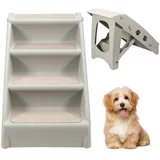 Ansobea 4-Stufige Haustiertreppe Faltbare mit Teppichboden, Hunderampe Katzentreppe Max. Belastung 75 kg, Bett Balkon Sofa Tragebare(Grau)