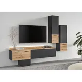 INOSIGN Wohnwand »Laport, Breite 247 cm, inkl. 1 Lowboard mit indirekter Beleuchtung &«, (3 St.), 2 Hängeschränken, TV-Wand, TV-Möbel, Mediawand, Wohnkombination, grau