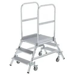 Podestleiter 3 Stufen, fahrbar, Aluminium/Aluminium