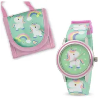 Miraval Kinderarmbanduhr mit Brustbeutel Textilarmband Einhornmotiv für Mädchen Einschulung