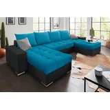 Collection AB Wohnlandschaft »XL-Josy U-Form, Breite 313 cm, Kunstleder-Mix, Microfaser«, inkl. Bettfunktion, Bettkasten, mit 4 gleich großen Rückenkissen, blau