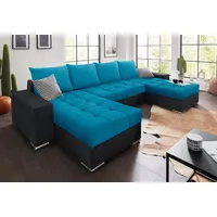 Collection AB Wohnlandschaft »XL-Josy U-Form, Breite 313 cm, Kunstleder-Mix, Microfaser«, inkl. Bettfunktion, Bettkasten, mit 4 gleich großen Rückenkissen, blau