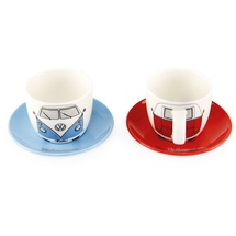 BRISA VW Collection - Volkswagen Keramik Espresso-Tassen-Kaffee-Tee-Cappuccino-Set im T1 Bulli Bus Design (Bus Front/2 Farben/2ER SET/100ml)