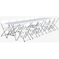 2er-Set zusammenklappbare Partytische aus weißem Kunststoff 180 cm + 12 Stühle, Campingtische - Fiesta