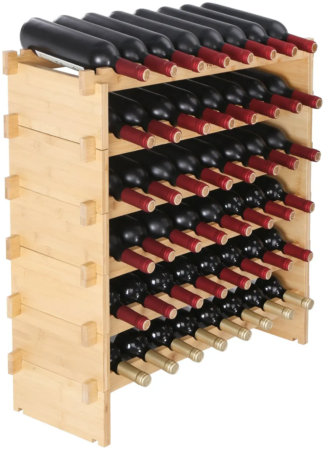 VEVOR Weinregal Weinständer für 48 Flaschen, BambusßFlaschenregal mit 6 Fächern, Stapelbar Vintage Weinständer Metall für Keller, Bar, Lagerraum usw. Flaschenhalter Weinflaschenregal 60 kg Belastbar