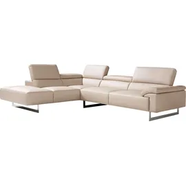 Egoitaliano Ecksofa "Malika, elegant und bequem, Designsofa, L-Form", weiß (paper), B:300cm H:94cm T:107cm, Leder »BULL« (echtes Rindsleder). Geschliffenes, pigmentiertes und behandeltes Rindsleder mit einer Dicke von 1, 3-1, 5 mm.