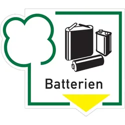 Abfallkennzeichen, Batterien, Folie - 125x108 mm Folie selbstklebend