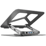 UNITEK D1109A Laptop-Ständer, 360° drehbar, mit USB-C-Hub/Dockingstation (2 x USB 3.0 + HDMI 2.0 + Gigabit Ethernet + PD100W), Space Gray,