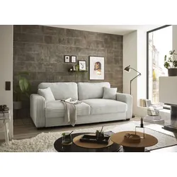 Schlafsofa ED EXCITING DESIGN "Carrara", grau (hellgrau), B:235cm H:89cm T:92cm, 100% Polyester, Sofas, mit Bettkasten & 2 Zierkissen