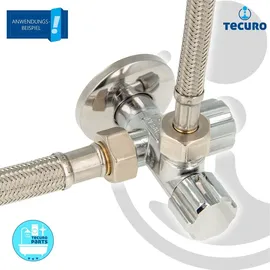 tecuro Doppeleckventil Eckventil 1/2 Zoll (DN 15), mit 2 x 1/2 Zoll Abgängen, einzeln absperrbar - Messing verchromt