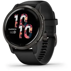 GARMIN Venu 2 Schwarz/Schiefergrau mit Schnellwechsel-Silikon-Armband 22mm Smartwatch (GPS, Smartphone-Benachrichtigungen, Herzfrequenzmessung, Schlafanalyse, integrierte Sportapps, Musik hörbar oh...