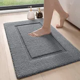 DEXI Badezimmerteppich 50 x 80 cm, Badteppich rutschfest Waschbar, weicher Badematte, Mikrofaser Absorbent Badvorleger, Badematten für Badewanne, Duschraum und Badezimmer, Grau