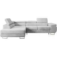Selsey Stevil - L-Sofa mit Schlaffunktion, Bettkasten, Ottomane links, Cordbezug Hellgrau