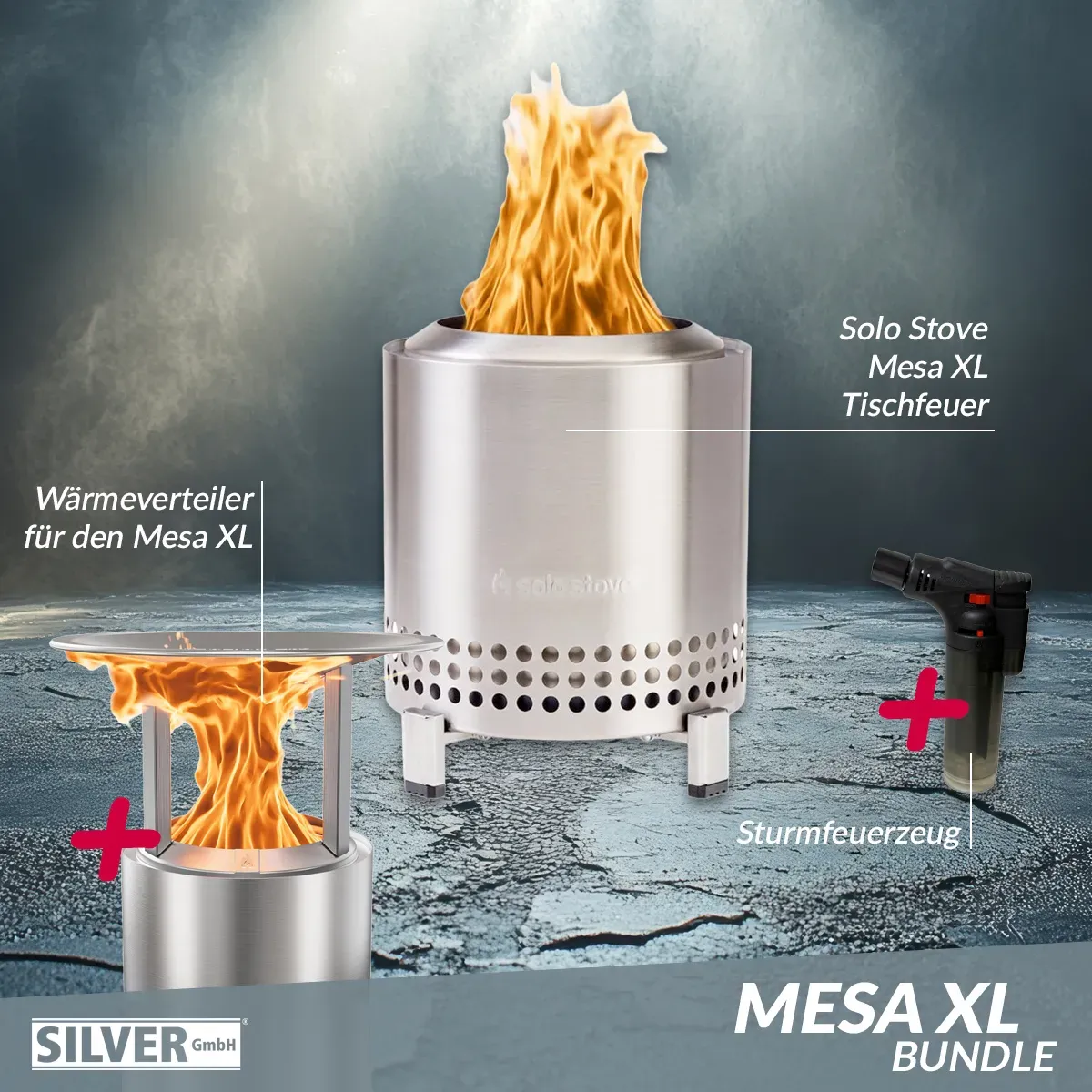 Solo Stove Mesa XL Tischfeuer Ø 17,8cm Tischkamin Outdoor Edelstahl & Mesa XL Wä...