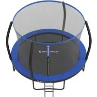 Trampolin 305 cm d, Gartentrampolin mit Sicherheitsnetz, 180 cm hohe gebogene Stangen