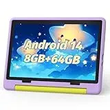 Cheerjoy Kinder Tablet 10 Zoll Android 14 Tablet für Kinder im Alter von 3-12 Jahren, Octa-Core, 8+64GB, Kindersicherung, vorinstalliertes KIDOZ, 5000mAh, 5G WiFi Tablet PC mit stoßfester Hülle-Lila