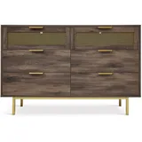 Flieks Kommode mit 3 Schubladen und 2 Türen, Sideboard Schrank Metallgeflecht, Dunkelbraun, 120x40x76 cm