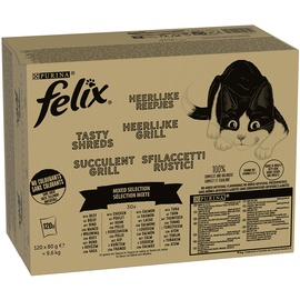Felix 120x 80g "Tasty Shreds" Pouches Gemischte Auswahl Katzenfutter nass