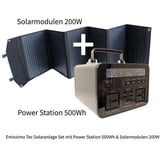 Emissimo Tec Starter Set Mobiler Strom für den Notfall:  Steckdose 500Wh + 200W Solar Panel