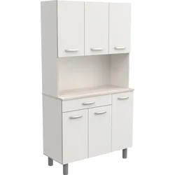 Küchenbuffet DEMEYERE GROUP "Pasta", akazie, matt weiß, B:101cm H:185,3cm T:42,3cm, Spanplatte, Schränke, KUECHENBUFFET 6 TUERIG/1 SCHUBLADEN