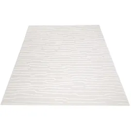 Carpet City In-& Outdoor Teppich - 120x170 cm - für Innen-& Außenbereich - Wetterfest Balkon-Teppich, Terrasse, Flur, Küche - Wohnzimmer-Teppiche - Hochtief/ 3D-Effekt - Streifen-Muster in Creme
